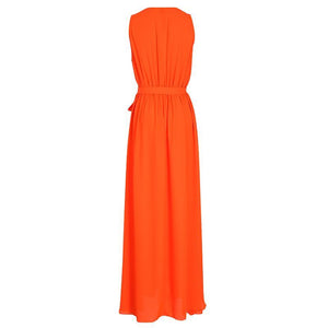 Sleeveless V-Neck Chiffon Elegant Vacation Maxi Dress