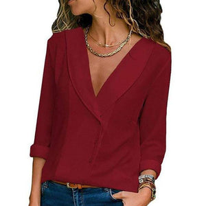 V Neck  Single Breasted  Plain  Blouses