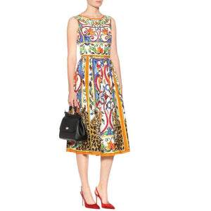 Round-Necked Sleeveless Vintage Floral Print Maxi Casual Dress