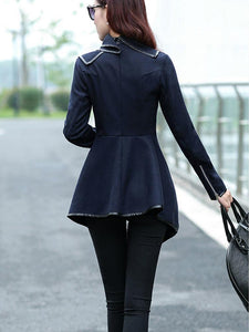 Turtle Neck Front Wrapped Zipper Trench Coat