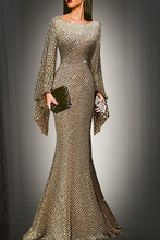 Load image into Gallery viewer, Elegant Silver Trumpet Sleeve Sexy Fishtail Evening Dress