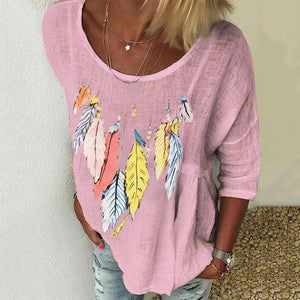 Casual Round Neck Long Sleeve Printed T-Shirt