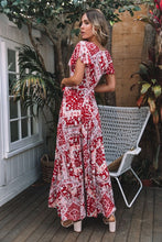 Load image into Gallery viewer, Big Pendulum V-Neck Beach Holiday Tie Printing Vacation Maxi Dress