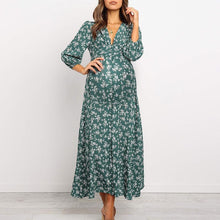 Load image into Gallery viewer, Maternity Casual Printed V-Neck Long-Sleeved High Waist Chiffon Dress