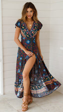 Load image into Gallery viewer, Big Pendulum V-Neck Beach Holiday Tie Printing Vacation Maxi Dress