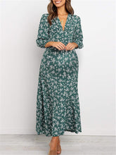 Load image into Gallery viewer, Maternity Casual Printed V-Neck Long-Sleeved High Waist Chiffon Dress