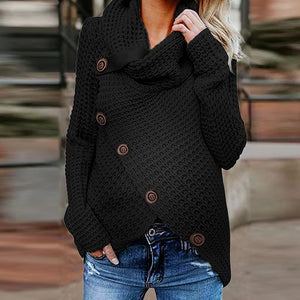 Maternity High Neck Pure Color Button Sweater