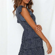 Load image into Gallery viewer, Short-Sleeved Ruffled V-Neck Dot Print Mini Dress