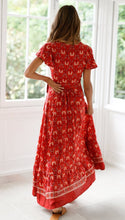 Load image into Gallery viewer, Big Pendulum V-Neck Beach Holiday Tie Printing Vacation Maxi Dress