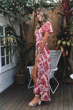 Load image into Gallery viewer, Big Pendulum V-Neck Beach Holiday Tie Printing Vacation Maxi Dress