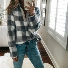 Load image into Gallery viewer, Fashion Plaid Long Sleeve Turtleneck Zip Sweatshirt