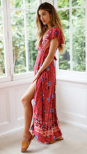 Load image into Gallery viewer, Big Pendulum V-Neck Beach Holiday Tie Printing Vacation Maxi Dress