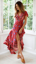 Load image into Gallery viewer, Big Pendulum V-Neck Beach Holiday Tie Printing Vacation Maxi Dress