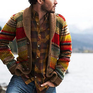 Vintage Casual Rainbow Pattern Knit Cardigan