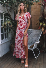 Load image into Gallery viewer, Big Pendulum V-Neck Beach Holiday Tie Printing Vacation Maxi Dress