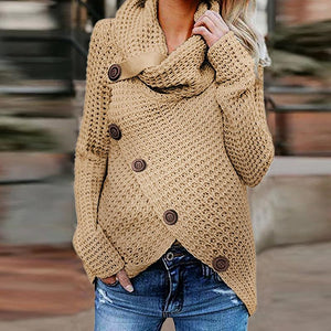 Maternity High Neck Pure Color Button Sweater