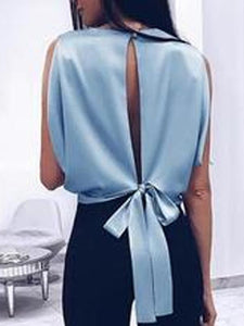 Fashionable Sexy  Backless Blouse With A Bow On The Back