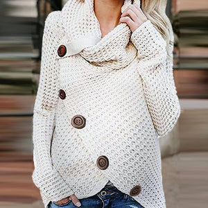 Maternity High Neck Pure Color Button Sweater