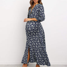 Load image into Gallery viewer, Maternity Casual Printed V-Neck Long-Sleeved High Waist Chiffon Dress