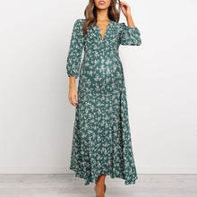 Load image into Gallery viewer, Maternity Casual Printed V-Neck Long-Sleeved High Waist Chiffon Dress