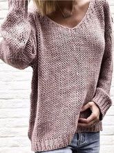 Load image into Gallery viewer, V Neck Long Sleeve Plain Knitting Casual Sweaters