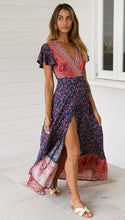 Load image into Gallery viewer, Big Pendulum V-Neck Beach Holiday Tie Printing Vacation Maxi Dress