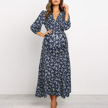 Load image into Gallery viewer, Maternity Casual Printed V-Neck Long-Sleeved High Waist Chiffon Dress