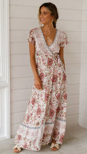 Load image into Gallery viewer, Big Pendulum V-Neck Beach Holiday Tie Printing Vacation Maxi Dress