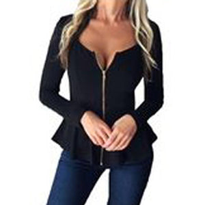 Stylish Sexy Zipper Flounces T-Shirt