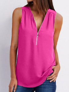 V Neck  Zipper  Plain  Vests Shirt