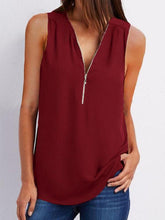 Load image into Gallery viewer, V Neck  Zipper  Plain  Vests Shirt