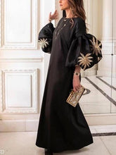 Load image into Gallery viewer, Round Collar Loose Bubble Sleeve Printing Maxi Dress