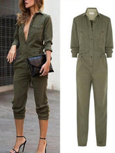 Load image into Gallery viewer, Army Green Fashion Lapel Jumpsuit