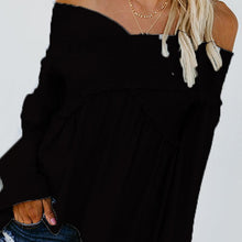 Load image into Gallery viewer, Elastic Off Shoulder Long Flare Sleeve Plain Pleated Loose T-Shirts