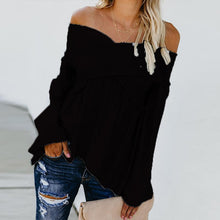 Load image into Gallery viewer, Elastic Off Shoulder Long Flare Sleeve Plain Pleated Loose T-Shirts