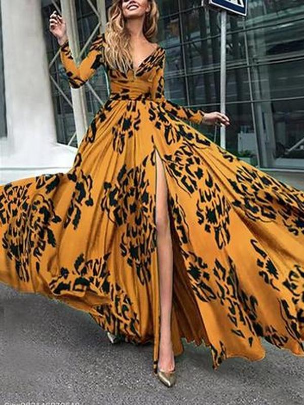 Long Sleeved V-Neck Diana Fall Maxi Dress