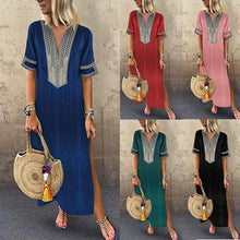 Load image into Gallery viewer, Sexy Side Split V Neck Printed Casual Maxi Dresses