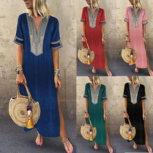 Sexy Side Split V Neck Printed Casual Maxi Dresses