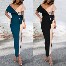 Load image into Gallery viewer, Sexy V-Neck Stitched Fashion One Shoulder Bodycon Dress