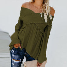 Load image into Gallery viewer, Elastic Off Shoulder Long Flare Sleeve Plain Pleated Loose T-Shirts