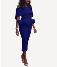 Load image into Gallery viewer, Open Shoulder  Plain  Blend Bodycon Dress