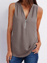 Load image into Gallery viewer, V Neck  Zipper  Plain  Vests Shirt