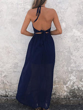 Load image into Gallery viewer, Halter  Backless High Slit  Plain  Sleeveless Maxi Dresses