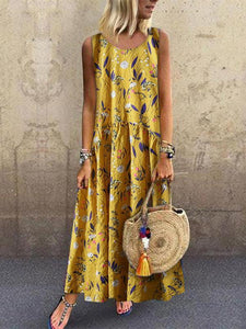 Fashion Floral Stitching Round Neck Sleeveless Loose Dresses