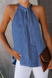 Casual Lace-Up Denim Vest Shirt