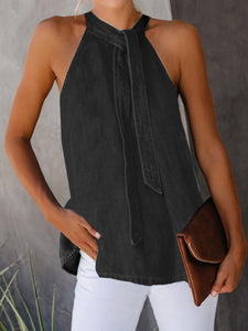 Casual Lace-Up Denim Vest Shirt