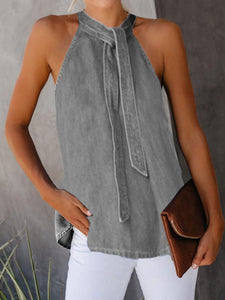 Casual Lace-Up Denim Vest Shirt