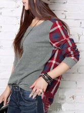 Load image into Gallery viewer, Round Neck Plaid High-Low Long Sleeve T-Shirt