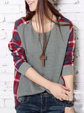 Load image into Gallery viewer, Round Neck Plaid High-Low Long Sleeve T-Shirt