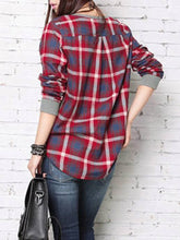 Load image into Gallery viewer, Round Neck Plaid High-Low Long Sleeve T-Shirt